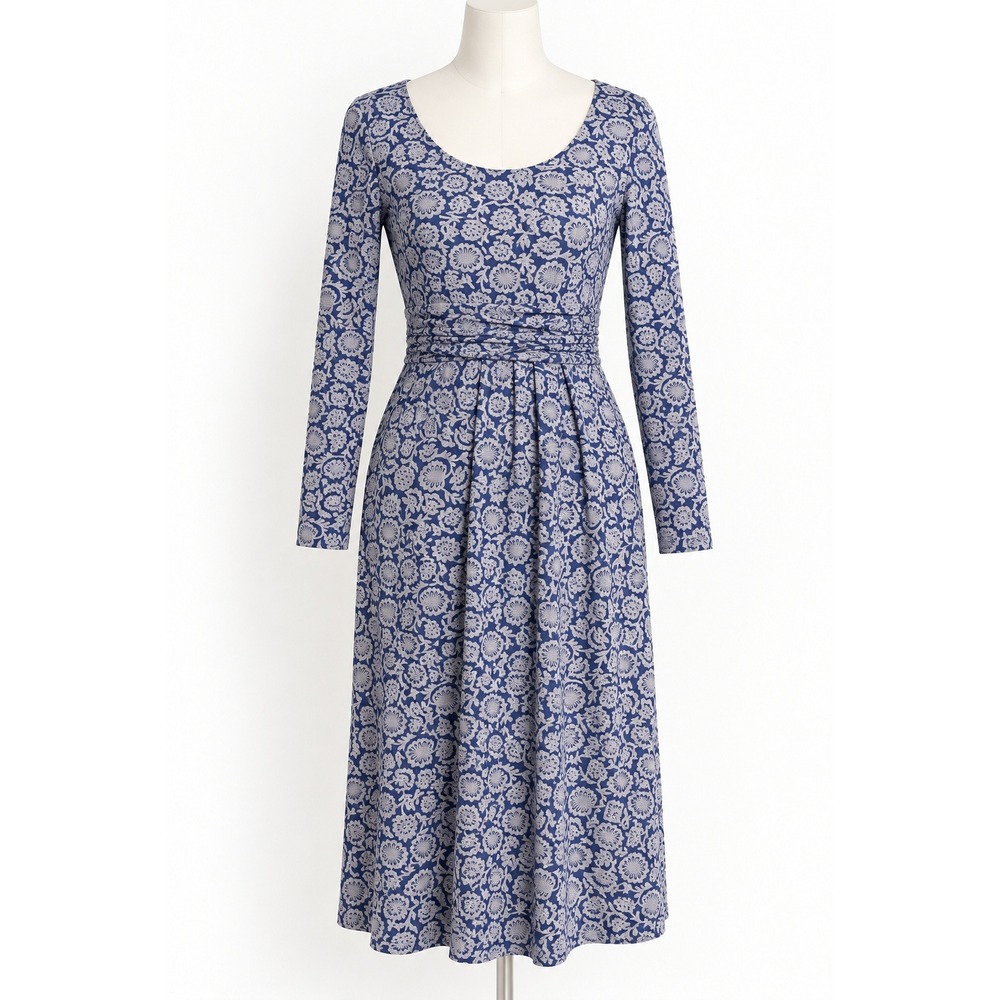Boden Blue Floral Medallion Long Sleeve Jersey Midi Dress J0034 US 8L UK 12L